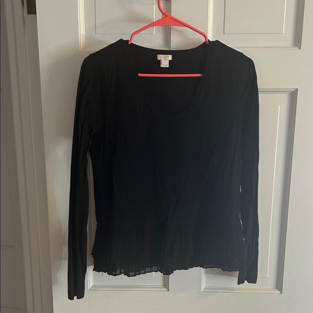 J. Crew Black Long Sleeve Top with Ruffle Detail